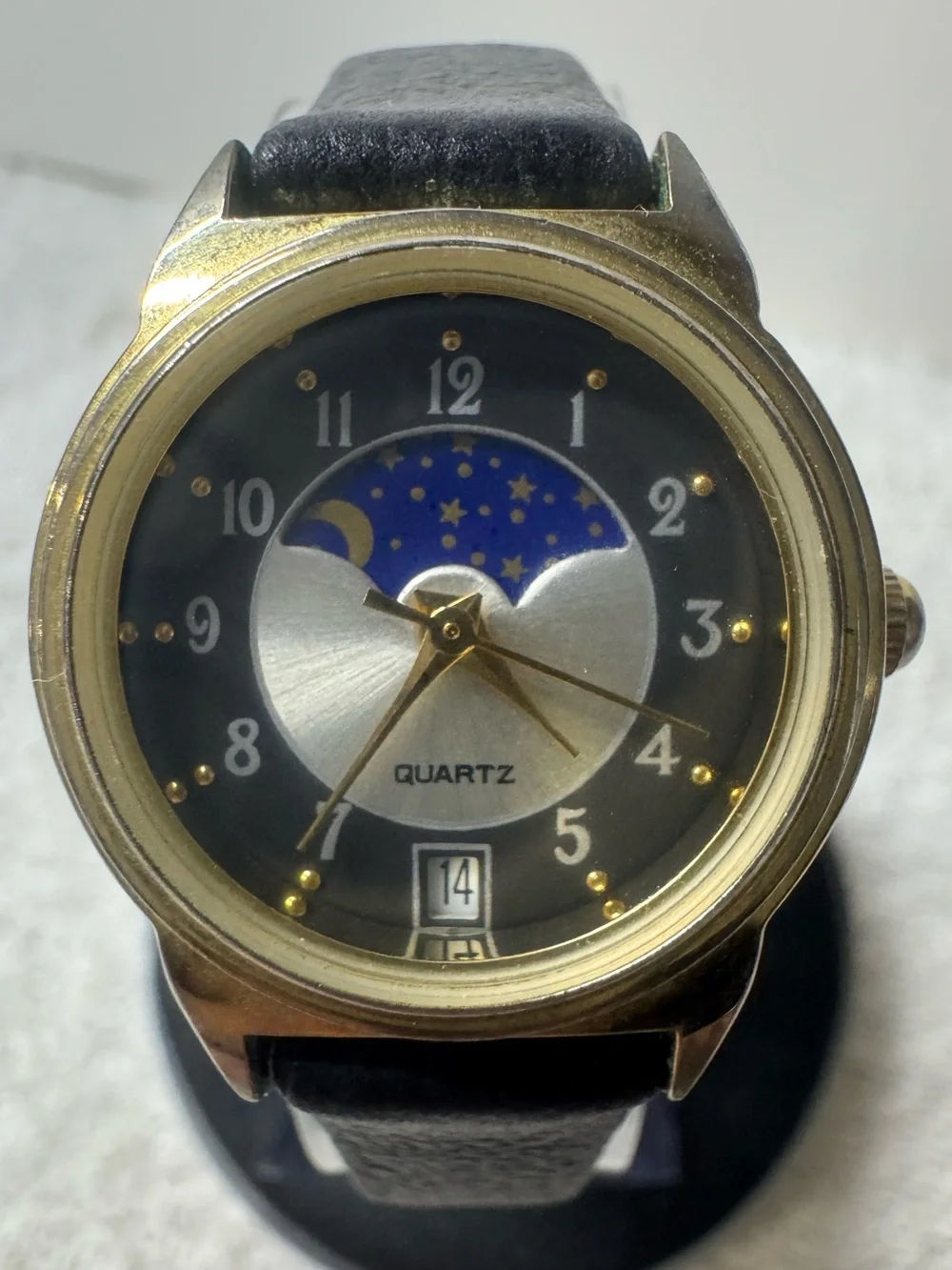 Gold-Tone Quartz Moonphase Watch in Black